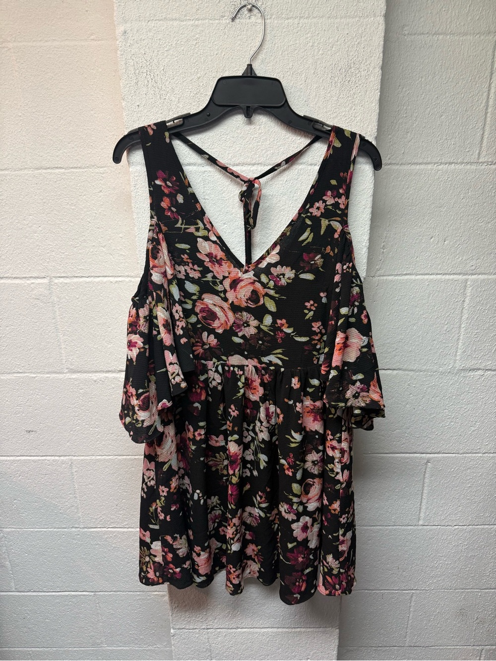 Altar'd State Black Mini Dress with Pink Floral Print